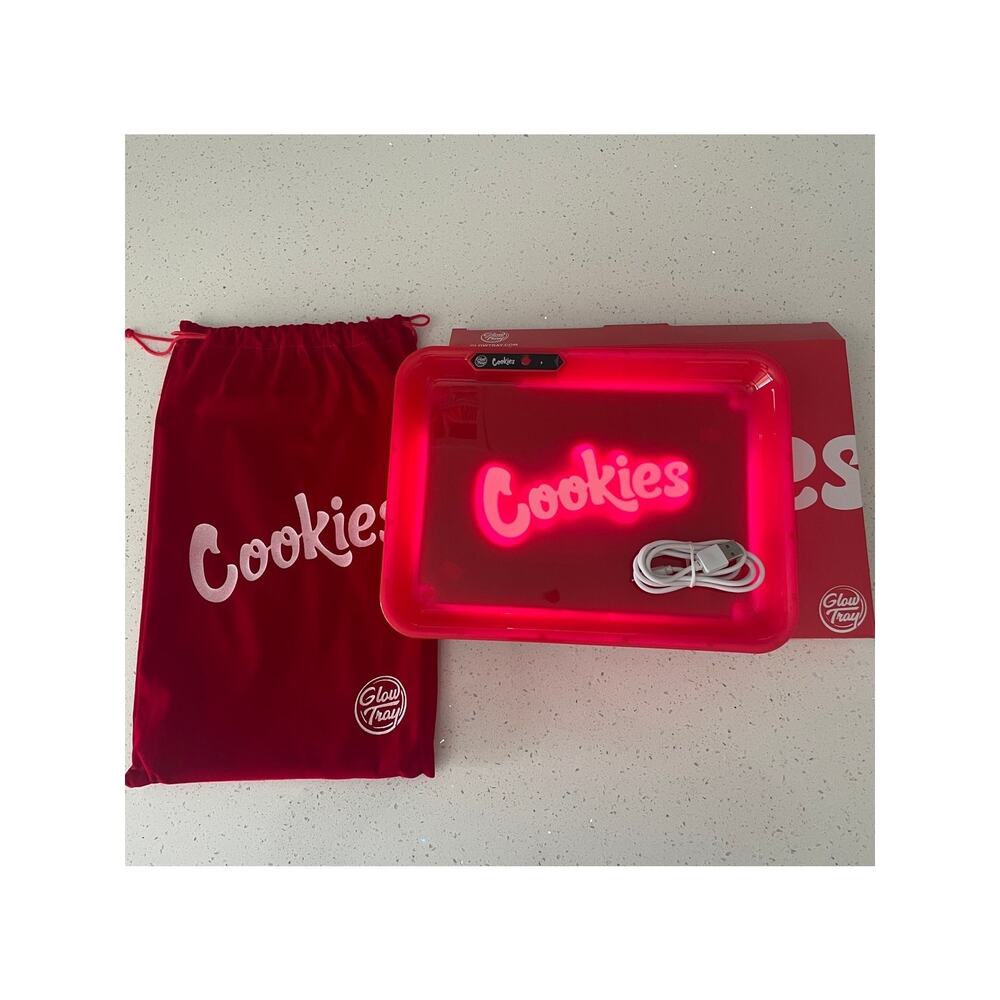 Cookies Glow Tray 11" x 8" Rechargable USB-C LED Plastic Rolling Tray Red